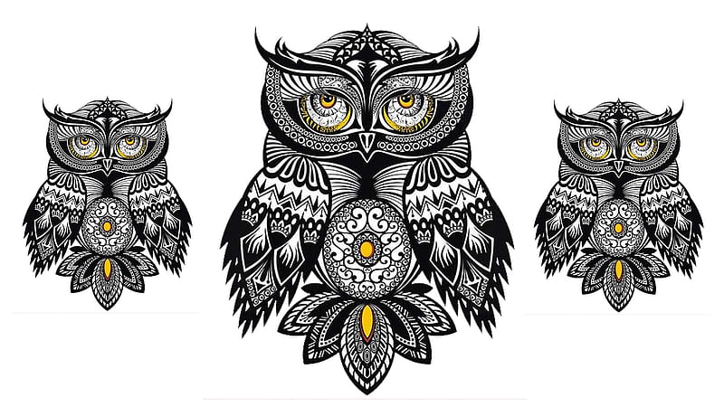 Tattoo Owl, art, tattoo, black and white, birds, owls, Firefox Persona theme, HD wallpaper