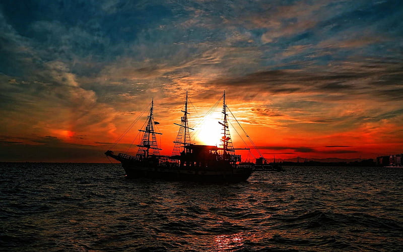 pleasure boat, boat, sunset, Turkey, sailboat, HD wallpaper