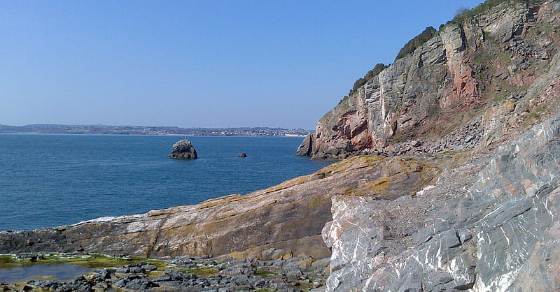 Meadfoot, Torquay, rocks, seas, devon, ocean, sky, HD wallpaper