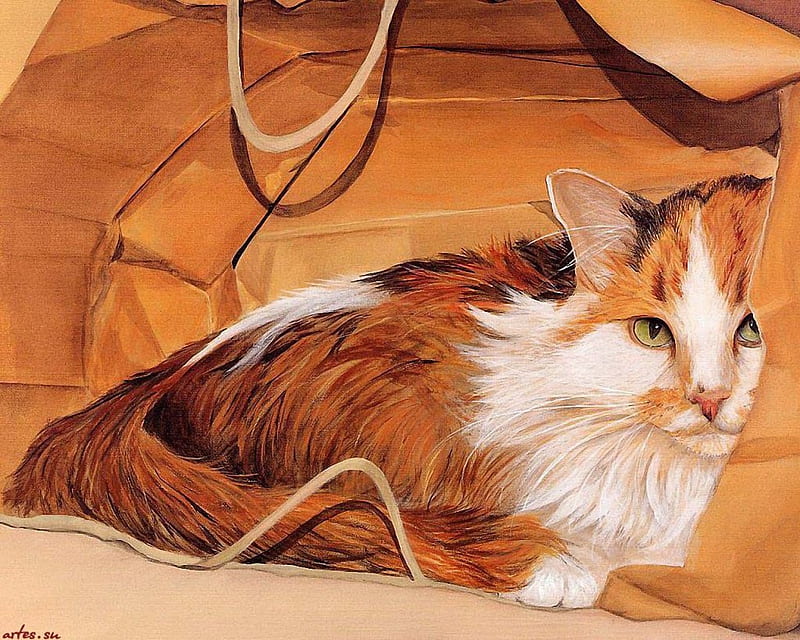 By Persis Clayton Weirs, art, persis clayton weirs, painting, cat, kitten, animal, HD wallpaper