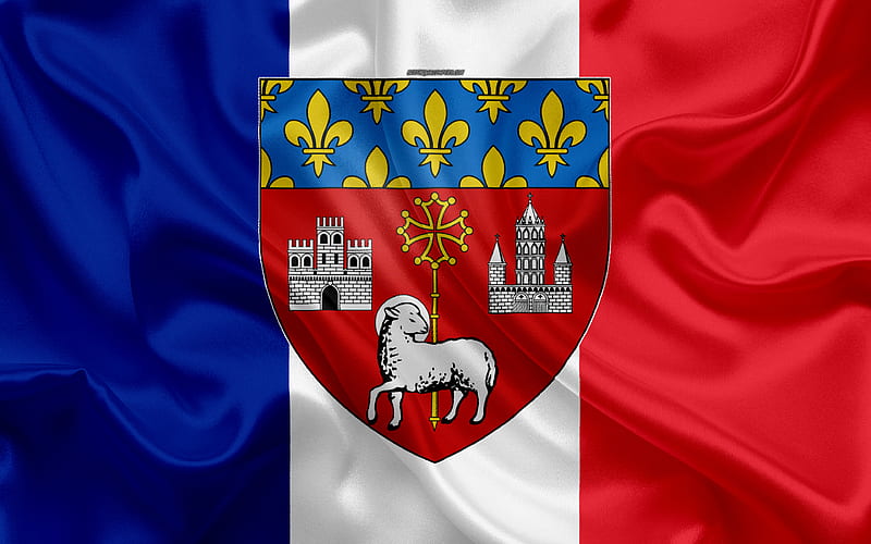 Coat of Arms of Toulouse Flag of France, silk texture, French city, Toulouse, France, symbolism, French flag, Europe, HD wallpaper