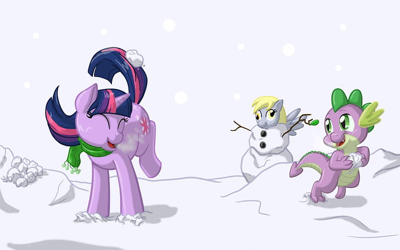My Little Pony Twilight and Spike, My Little Pony, Friendship is Magic, Derpy, Spike, Snowman, Snow, Twilight Sparkle, HD wallpaper