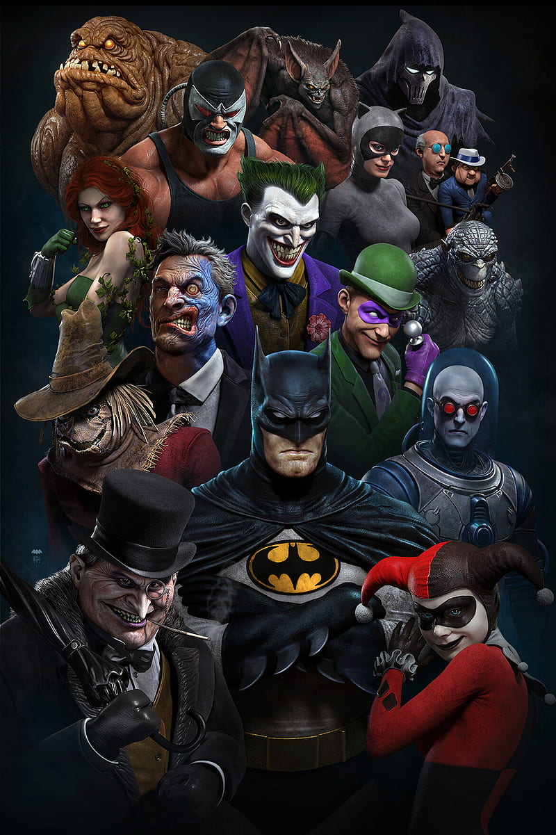 Batman, The Penguin, The Riddler, Two-Face, Bane, Poison Ivy, Killer Croc,  Scarecrow (character), HD phone wallpaper | Peakpx