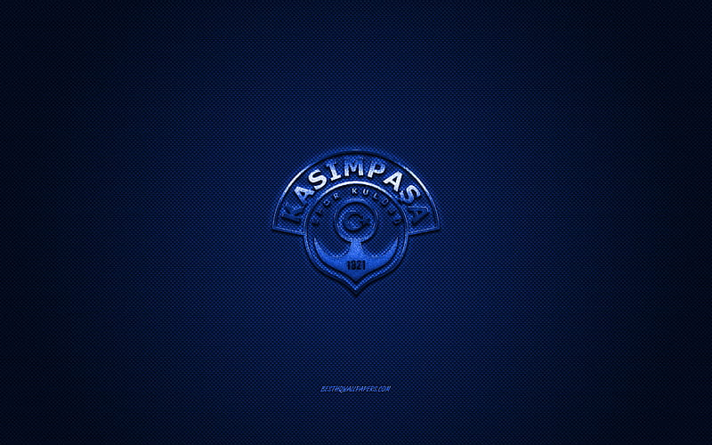 Kasimpasa, Turkish football club, Turkish Super League, blue logo, blue carbon fiber background, football, Istanbul, Turkey, Kasimpasa logo, HD wallpaper