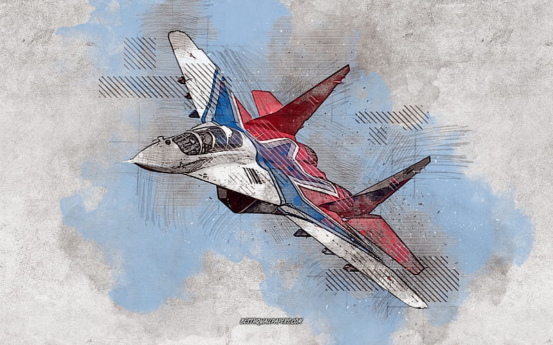 MiG-29, Fulcrum, grunge art, creative art, painted MiG-29, drawing, MiG-29 abstraction, digital art, grunge military aircraft, Russian fighter, HD wallpaper