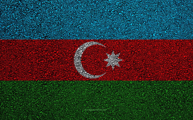 Flag of Azerbaijan, asphalt texture, flag on asphalt, Azerbaijan flag, Europe, Azerbaijan, flags of european countries, HD wallpaper
