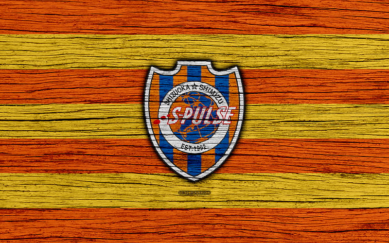 Shimizu S-Pulse emblem, J-League, wooden texture, japan, Shimizu S-Pulse FC, soccer, football club, logo, FC Shimizu S-Pulse, HD wallpaper