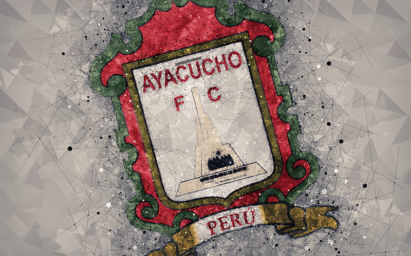 Ayacucho FC geometric art, logo, Peruvian football club, gray abstract background, emblem, Ayacucho, Peru, football, creative art, Peruvian Primera Division, HD wallpaper