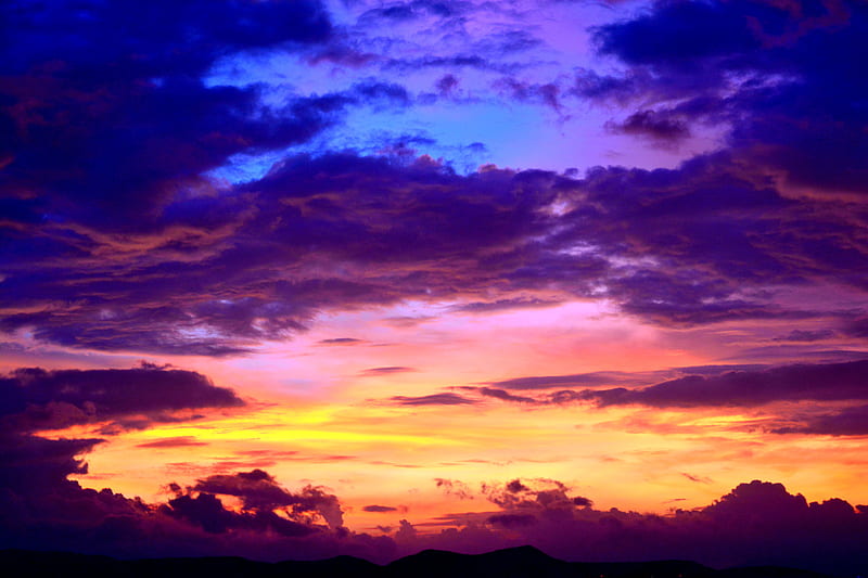 Cumulus Clouds Evening Silhouette, silhouette, nature, clouds, evening, HD wallpaper