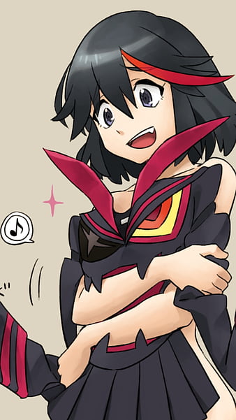 women, angry, hair in face, open mouth, face, anime, Kill la Kill, Matoi  Ryuuko, red background, anime girls, closeup