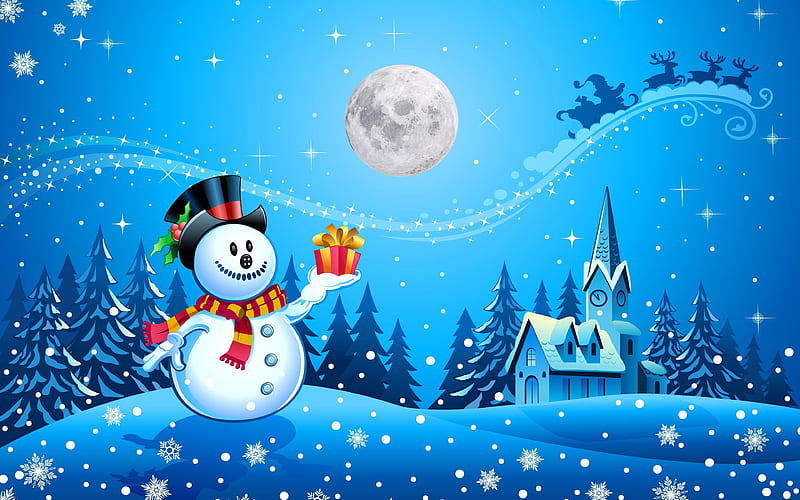 Snowman, Christmas, Gift, Winter, Snot, HD wallpaper
