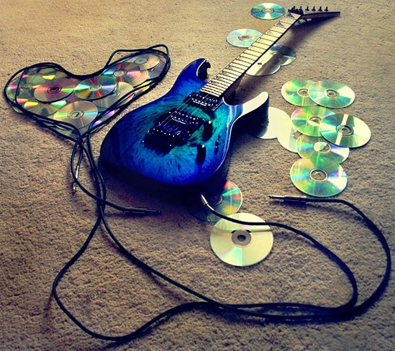 Blue Guitar, cd, cool, heart, instrument, music, new, nice, tunes, HD wallpaper