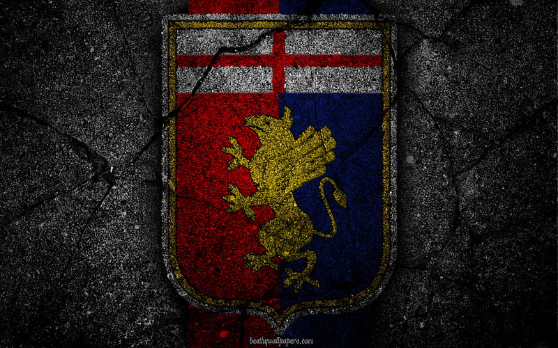 Genoa, logo, art, Serie A, soccer, football club, Genoa FC, asphalt texture, HD wallpaper