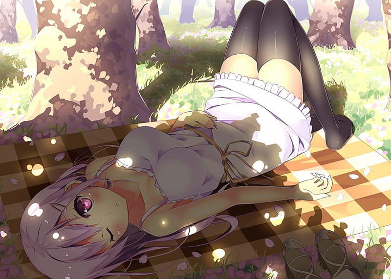 Taking a Nap, pretty, scenic, bonito, adorable, sweet, nice, anime, beauty, anime girl, scenery, female, lovely, lying, cute, kawaii, shades, girl, lay, wink, shodow, scene, laying, HD wallpaper