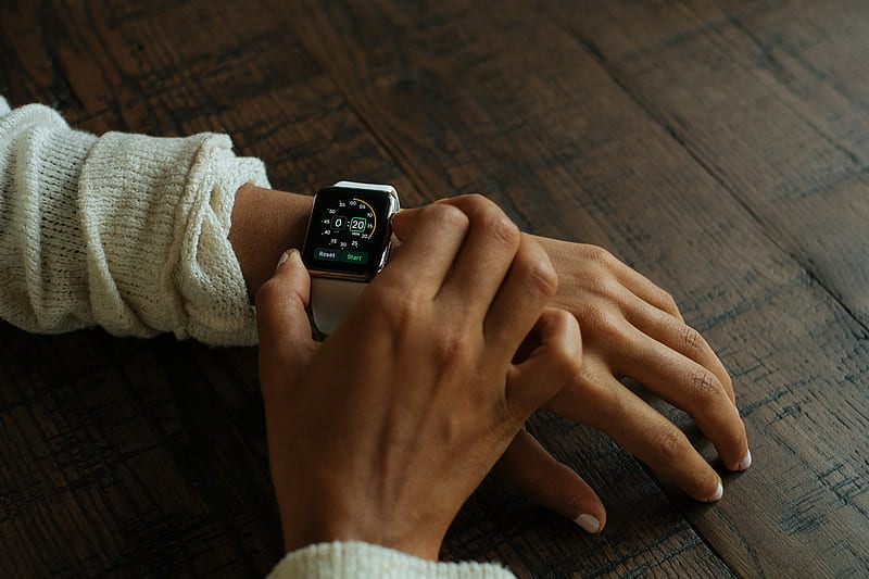 silver aluminum Apple Watch with white Sport Band, HD wallpaper