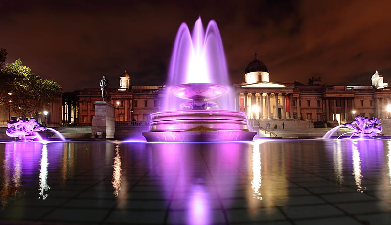 fluorescent fountain, fountain, graphy, water, purple, nature, pink, HD wallpaper