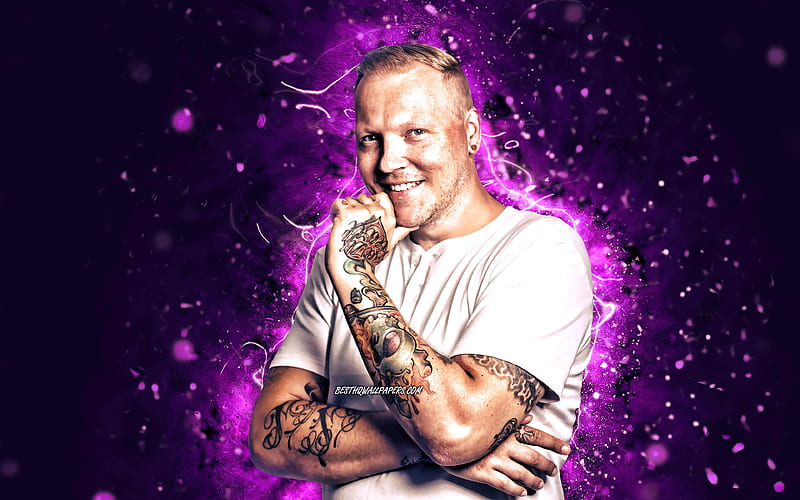 Niarn violet neon lights, danish rapper, music stars, Niels Roos, danish celebrity, Niarn, HD wallpaper