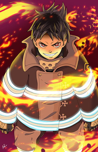 Maki Oze, anime, fire force, fireballs, japan, manga, night, tokyo, HD  phone wallpaper