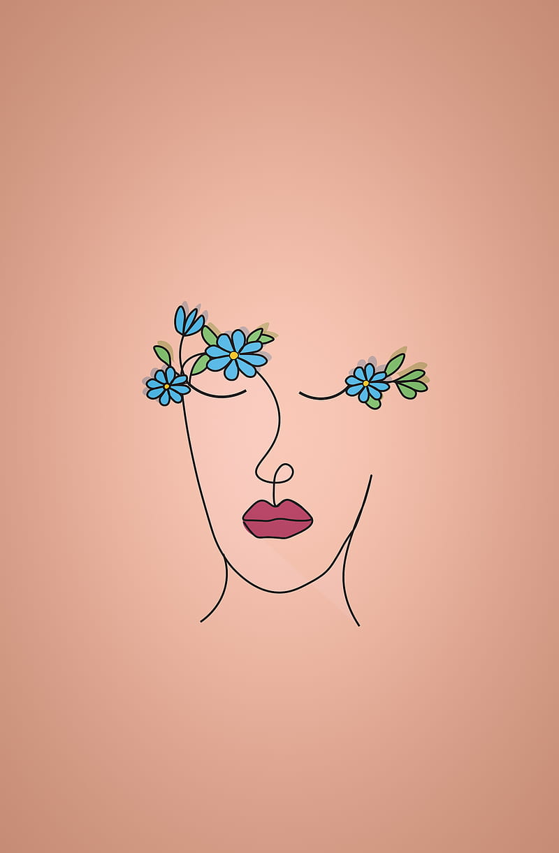 Flower Face , 2021 landscape love new year sunset , drawing, eyes, face, flower, girl, human, lips, minimalist art minimal design aesthetic pleasing trending popular new fresh high quality phone ultra pastel colors, solid colors, HD phone wallpaper