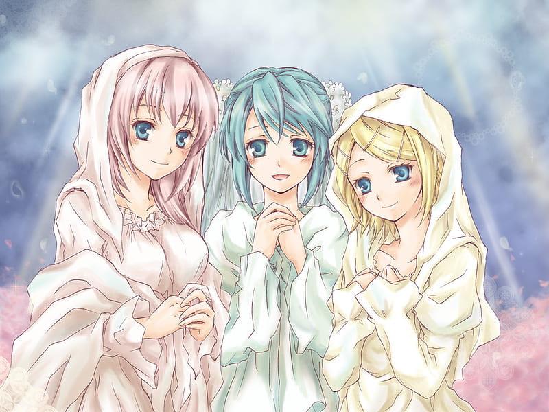 Hatsune Miku-Kagamine Rin-Megurine Luka, vocaloid, female, sexy, cute, group, girl, anime, hot, anime girl, girls, HD wallpaper Hatsune Miku-Kagamine Rin-Megurine Luka, vocaloid, female, sexy, cute, group, girl, anime, hot, anime girl, girls, HD wallpaper