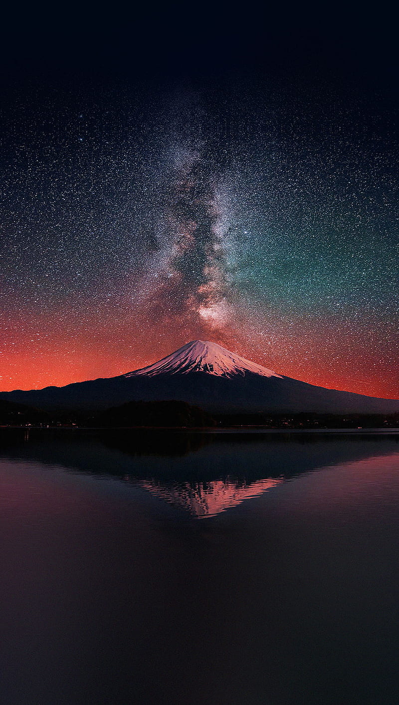 Milky Mountain, milky way, mountain, reflection, sky, space, stars, water, HD phone wallpaper