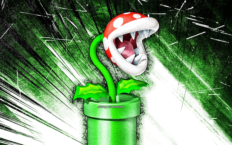 4k Free Download Piranha Plant Grunge Art Super Mario Cartoon