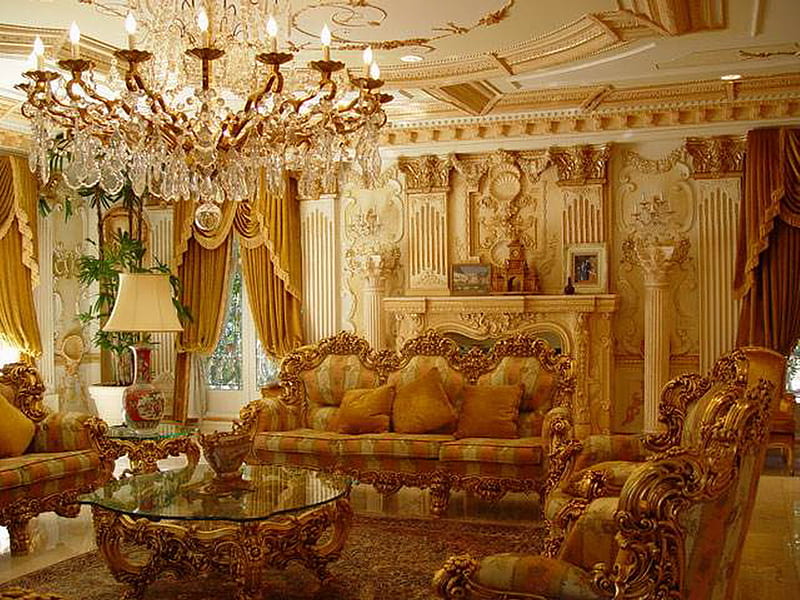 OPULENCE, sitting, room, plush, golden, HD wallpaper