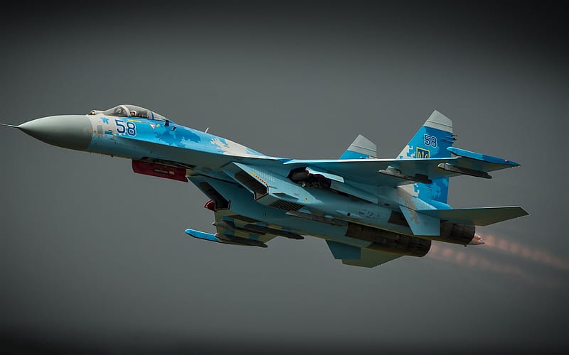 Su-27, Flanker-B, Sukhoi Su-27P1M, Ukrainian fighter, Air Force of Ukraine, combat aviation, coat of arms of Ukraine, HD wallpaper