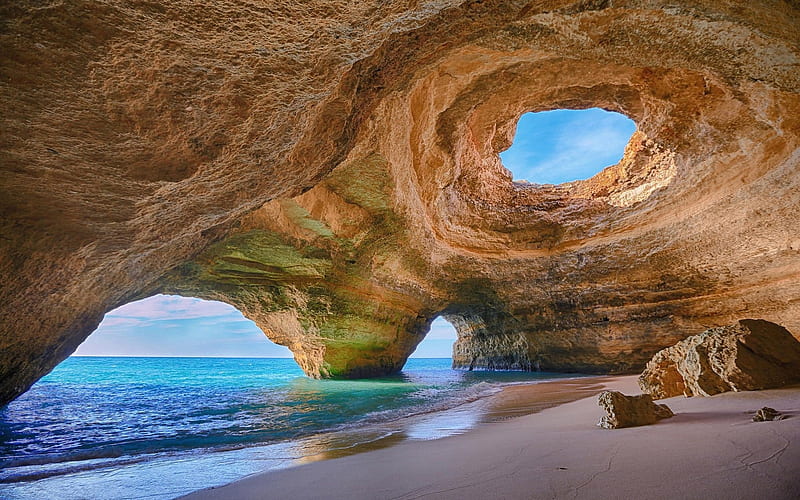 Unusual rock near the shore in Portugal, Formation, Rock, Portugal, beach, Unusual, HD wallpaper