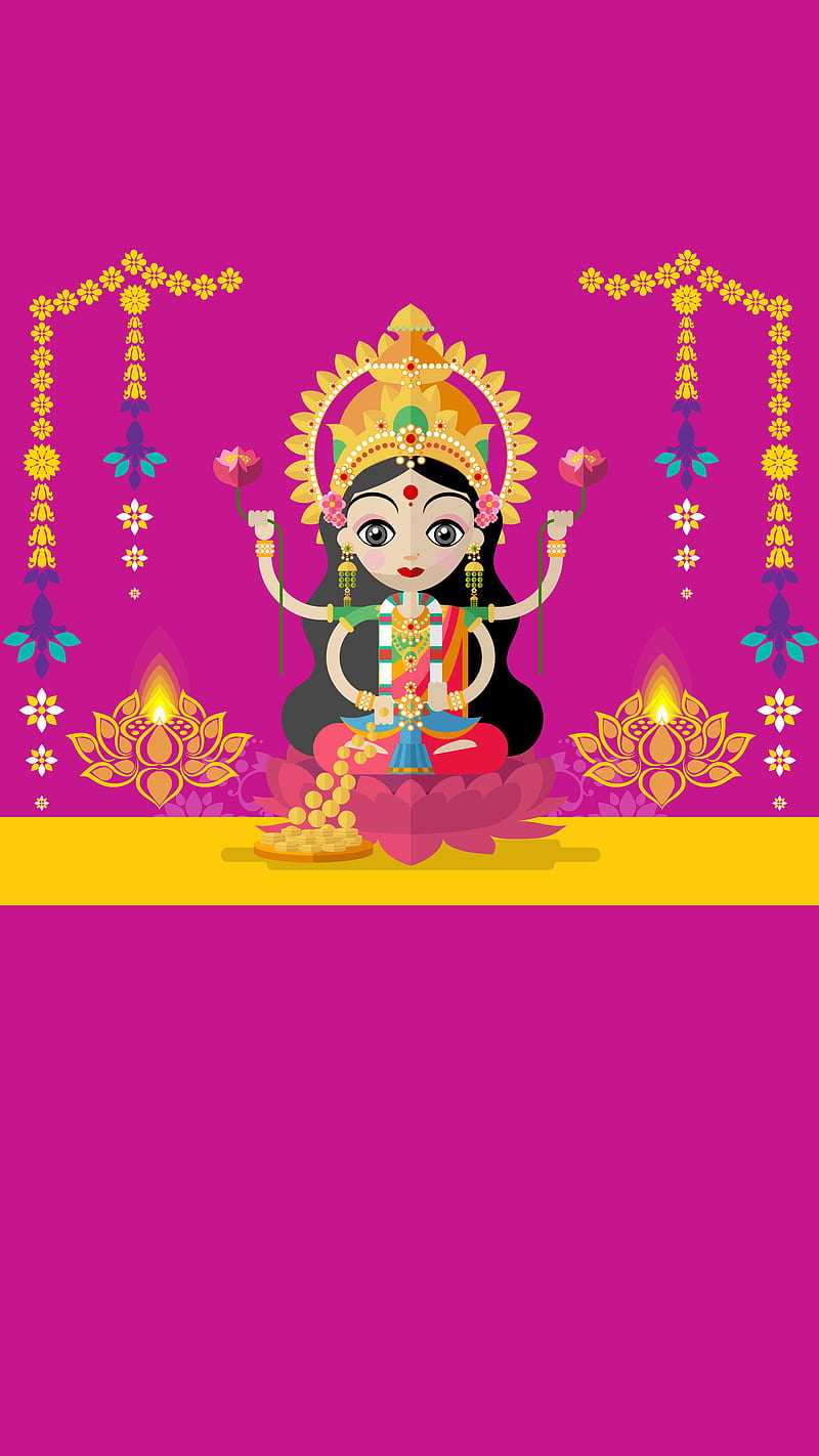 Lakshmi, Kiss, beads, fire, fortune, goddess, gold, india, mandala, purple, HD phone wallpaper