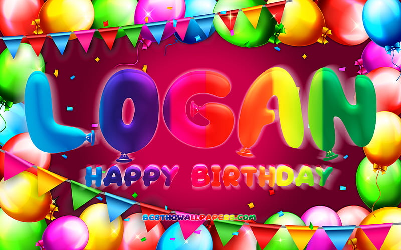 Happy Birtay Logan colorful balloon frame, Logan name, purple background, Logan Happy Birtay, Logan Birtay, popular american female names, Birtay concept, Logan, HD wallpaper