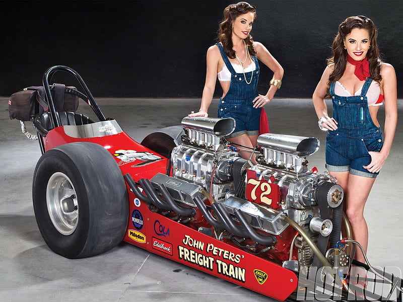 Locomotion, babes, slicks, freight train, dragster, HD wallpaper
