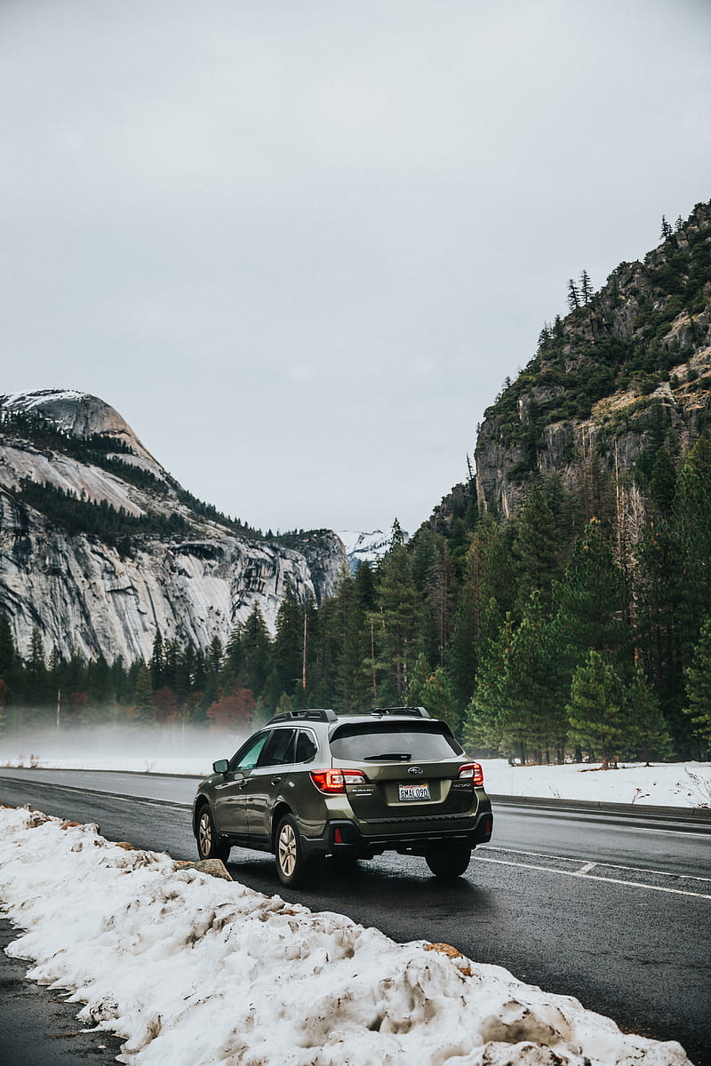 car, suv, gray, road, mountains, snow, HD phone wallpaper