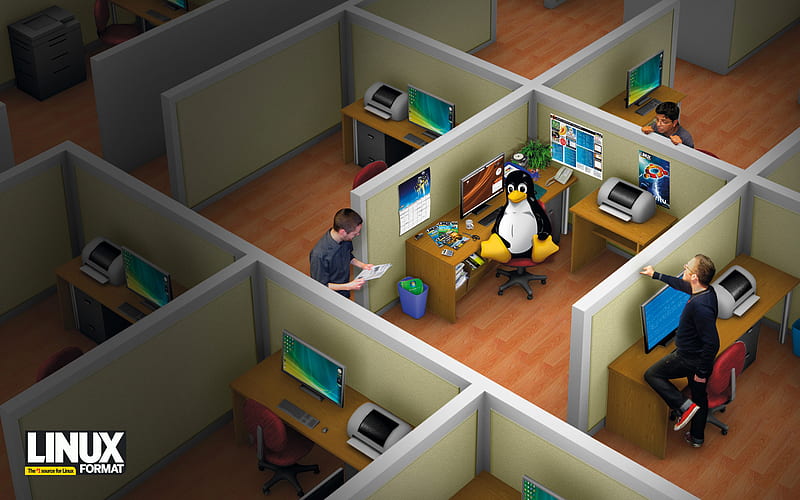 tux-office, linux, office, tux, penguin, HD wallpaper