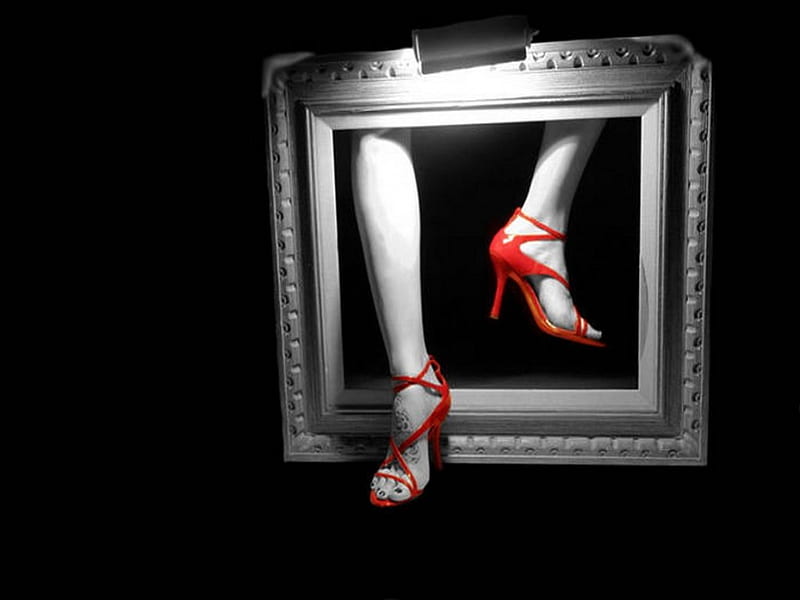 Fantasy, red, stiletto, legs, frame, black, grey, shoe, foot, HD wallpaper