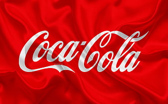Coca-Cola popular drinks, red silk texture, HD wallpaper