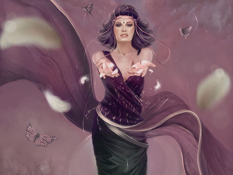 Petale De Lacrimi, purple, tears, colors, petals, woman, mov, HD wallpaper