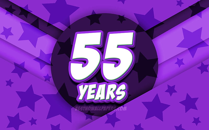 Happy 55 Years Birtay, comic 3D letters, Birtay Party, violet stars background, Happy 55th birtay, 55th Birtay Party, artwork, Birtay concept, 55th Birtay, HD wallpaper