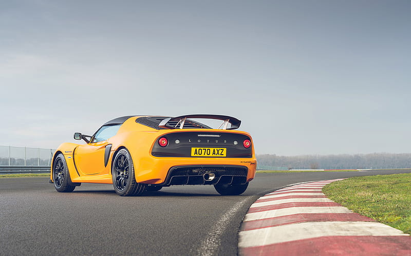 Lotus Exige, Sport 390 Final Edition, 2021 rear view, exterior, yellow racing car, tuning Exige, new yellow Exige, race track, British sports cars, Lotus, HD wallpaper