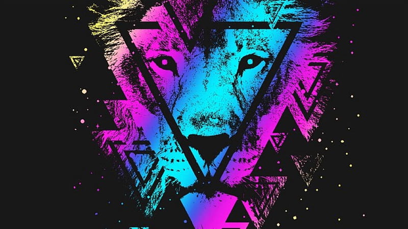 Neon Light Triangle Lion Head, Colorful Lion, HD wallpaper