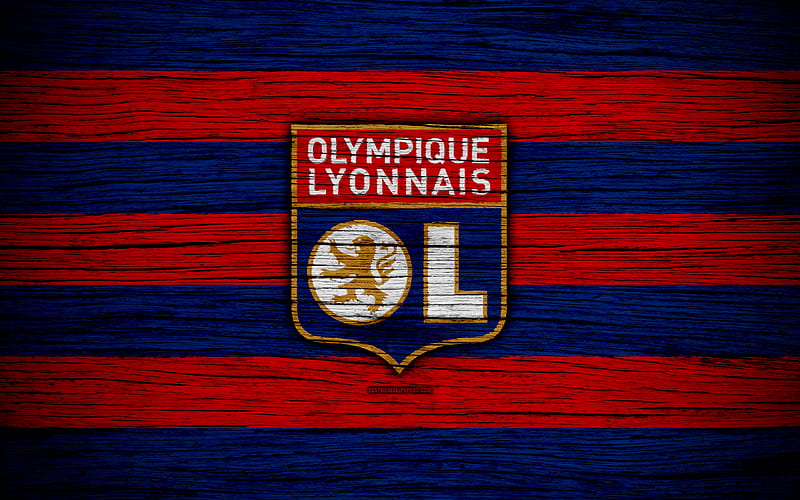 Olympique Lyonnais France, Liga 1, wooden texture, Olympique Lyonnais FC, Ligue 1, soccer, football club, FC Olympique Lyonnais, HD wallpaper
