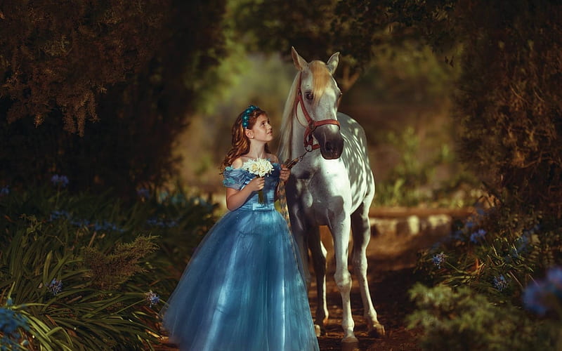 Pequeña cenicienta, vestido, pequeño, caballo, cenicienta, niña, flor,  copil, Fondo de pantalla HD | Peakpx