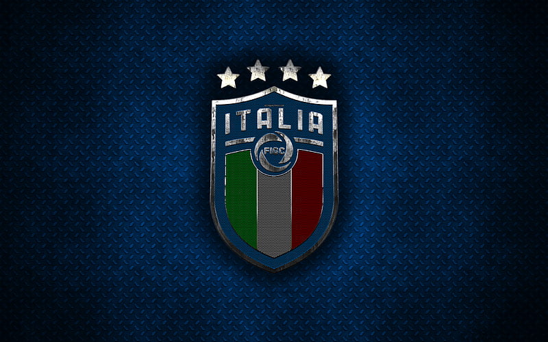 Italy national football team new logo, metal logo, creative art, new emblem, blue metal background, Italy, football, HD wallpaper