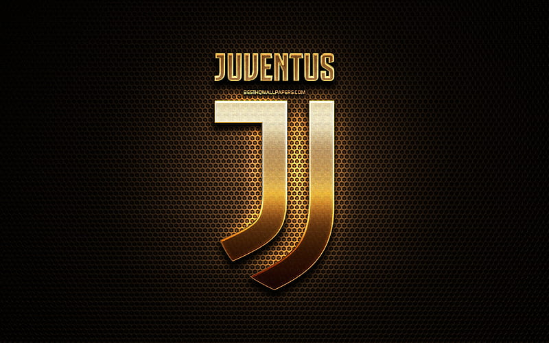 Juventus FC, glitter logo, Serie A, italian football club, metal grid background, Juventus glitter logo, football, soccer, Juventus, Italy, HD wallpaper