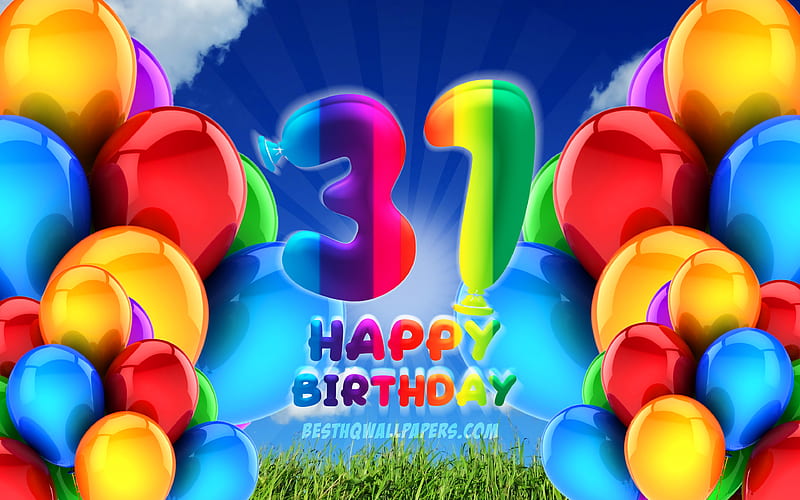 Happy 31 Years Birtay, cloudy sky background, Birtay Party, colorful ballons, Happy 31st birtay, artwork, 31st Birtay, Birtay concept, 31st Birtay Party, HD wallpaper