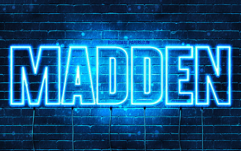 Madden with names, horizontal text, Madden name, Happy Birtay Madden, blue neon lights, with Madden name, HD wallpaper