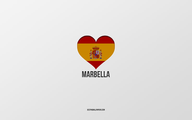 I Love Marbella, Spanish cities, gray background, Spanish flag heart, Marbella, Spain, favorite cities, Love Marbella, HD wallpaper