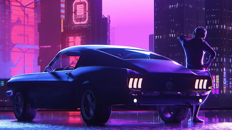 Ford Mustang Retro Vibes , retro, retrowave, outrun, synthwave, ford-mustang, artist, artwork, digital-art, HD wallpaper