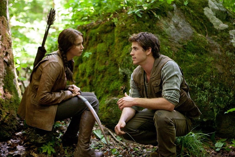 Katniss and Gale, celebrity, jennifer lawrence, the hunger games, gale hawthorne, entertainment, people, nature, movies, forests, liam hemsworth, archer, katniss everdeen, actresses, actors, HD wallpaper
