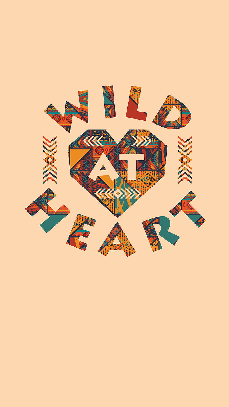 Wild at Heart, Kiss, Wild, boho, brown, feathers, hear, orange, patchwork, teal, yellow, HD phone wallpaper